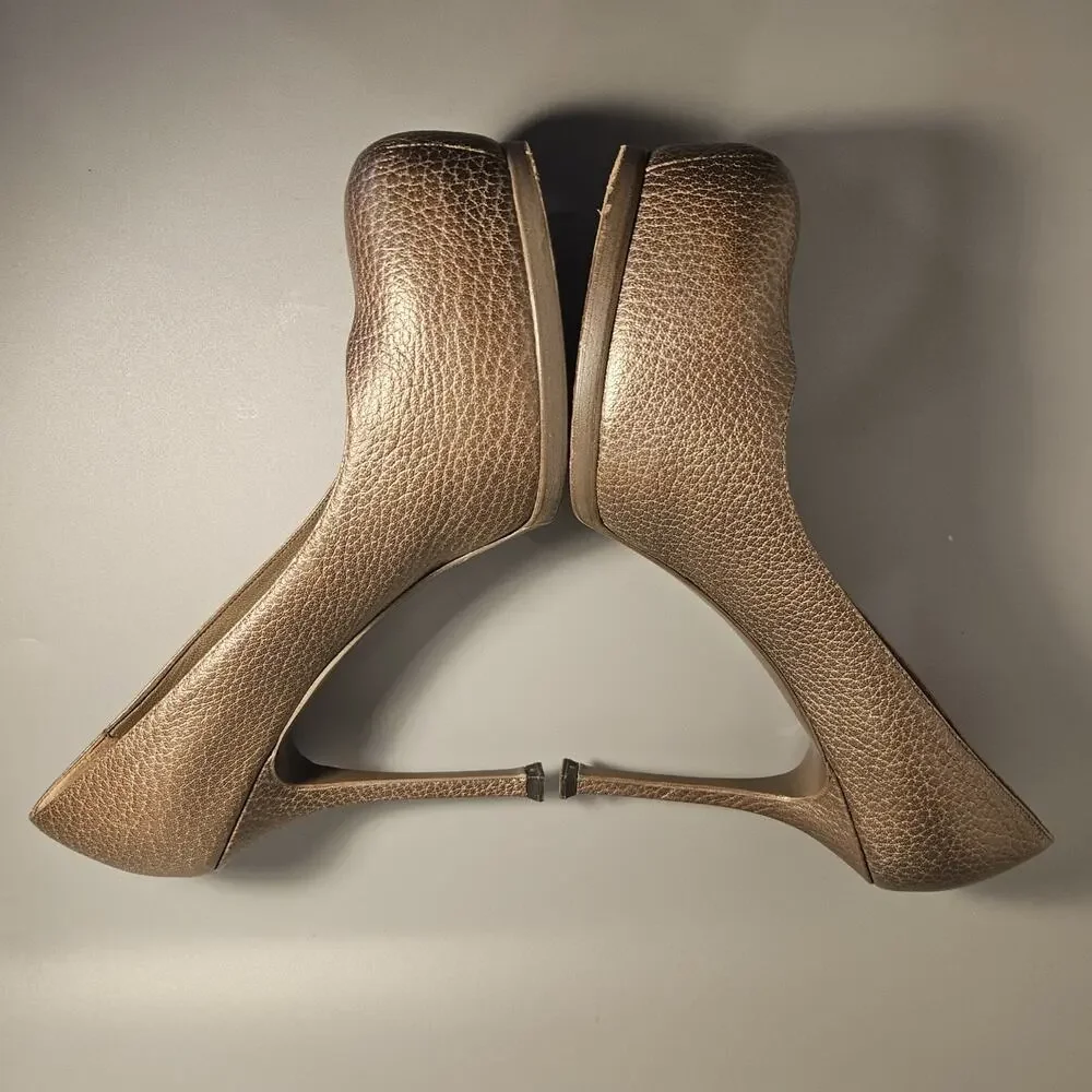 YVES SAINT LAURENT Bronze Leather Tribtoo Platform Pumps Italy dust bag SZ 10 - Picture 4 of 10